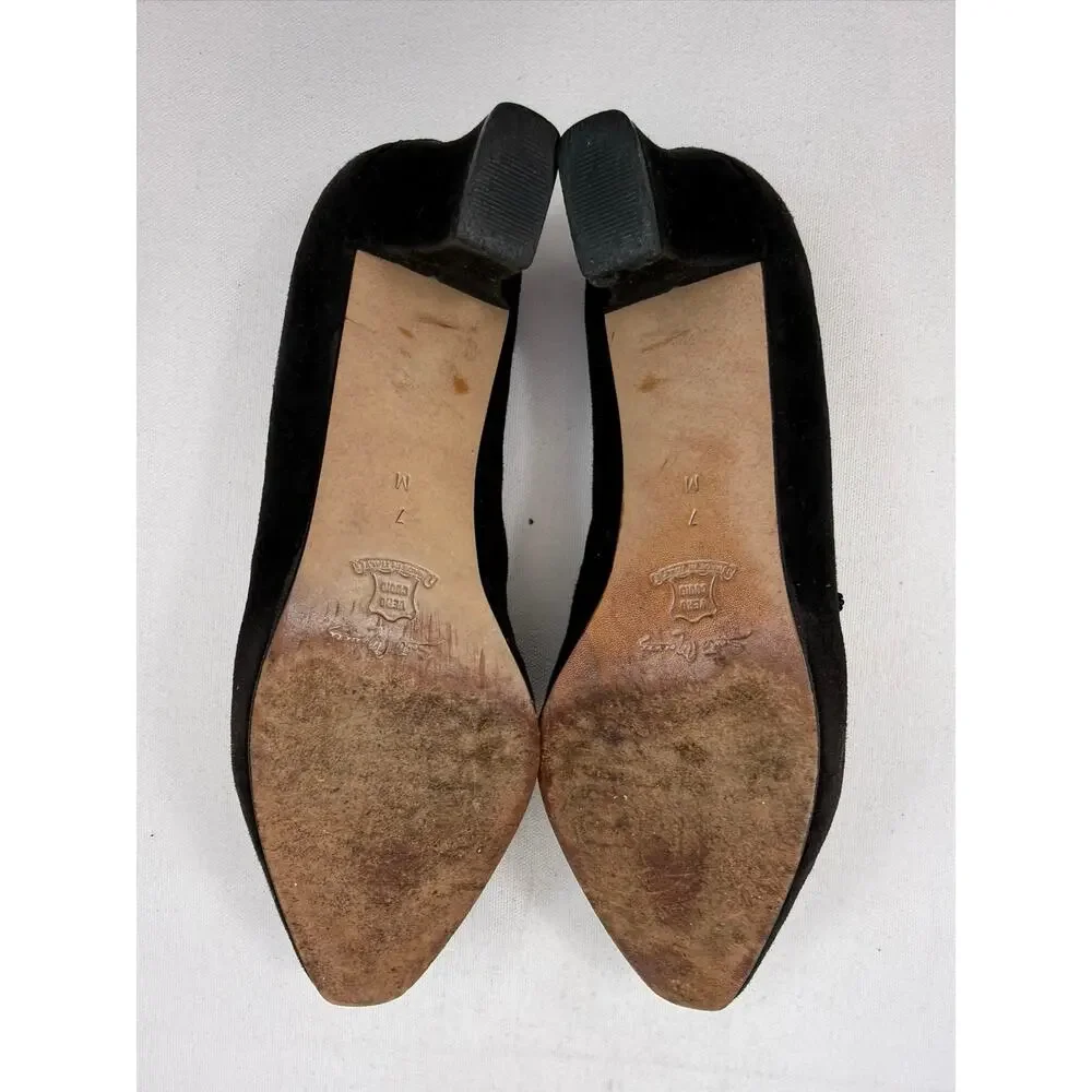 Sesto Meucci Black Suede‎ Pumps Embroidered Mesh Vamp Vintage 90s Womens Size 7